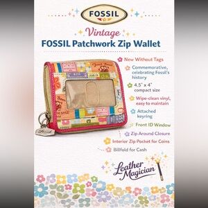 Vintage Y2K Fossil Logo Multicolor Patchwork Wallet- NWOT